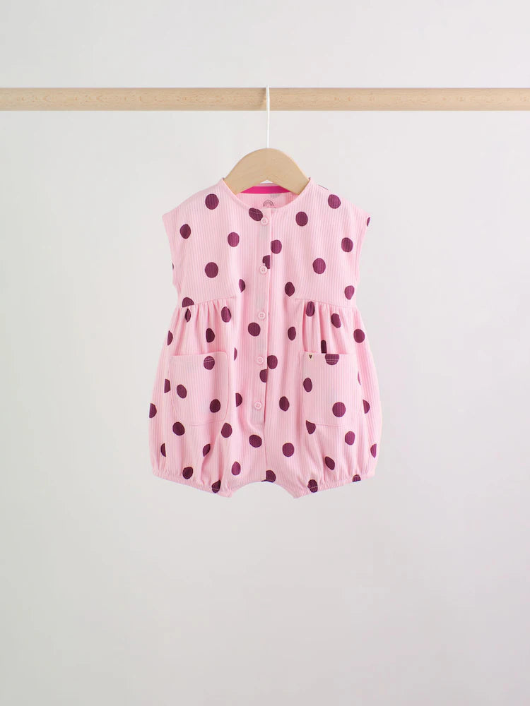 |BabyGirl| Conjunto Com 3 Macacões De Bebê Rosa Com Bolinhas e Botões