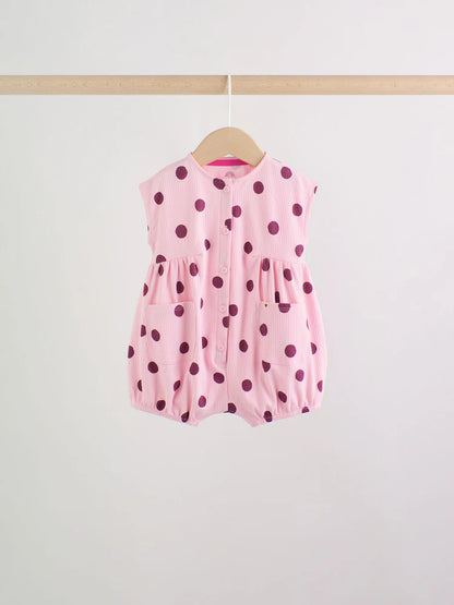 |BabyGirl| Conjunto Com 3 Macacões De Bebê Rosa Com Bolinhas e Botões