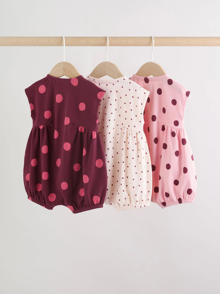 |BabyGirl| Conjunto Com 3 Macacões De Bebê Rosa Com Bolinhas e Botões