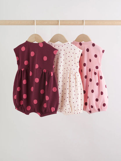 |BabyGirl| Conjunto Com 3 Macacões De Bebê Rosa Com Bolinhas e Botões