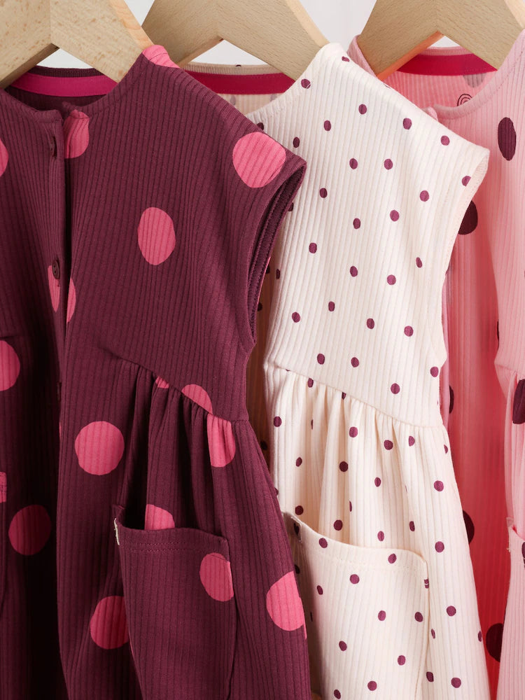 |BabyGirl| Conjunto Com 3 Macacões De Bebê Rosa Com Bolinhas e Botões