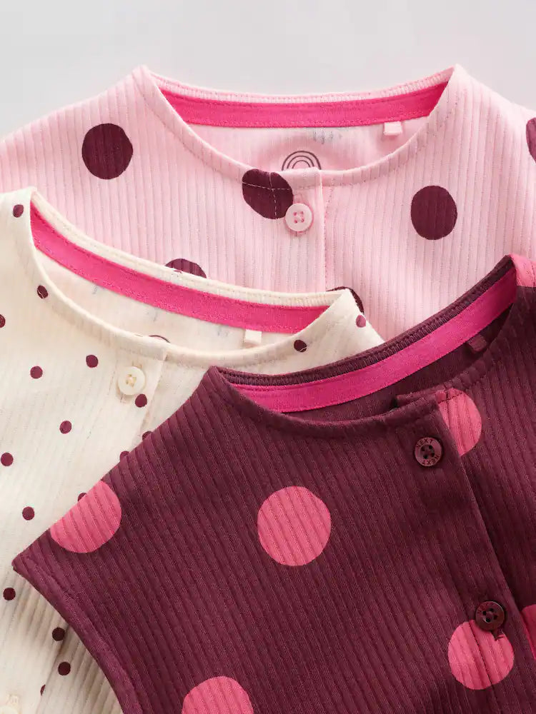 |BabyGirl| Conjunto Com 3 Macacões De Bebê Rosa Com Bolinhas e Botões