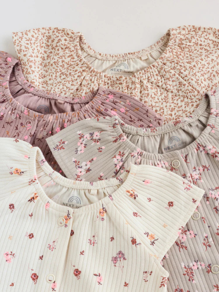 |BabyGirl| Conjunto De 4 Macacões De Bebê Em Malha Jersey Com Estampa Floral Neutra.