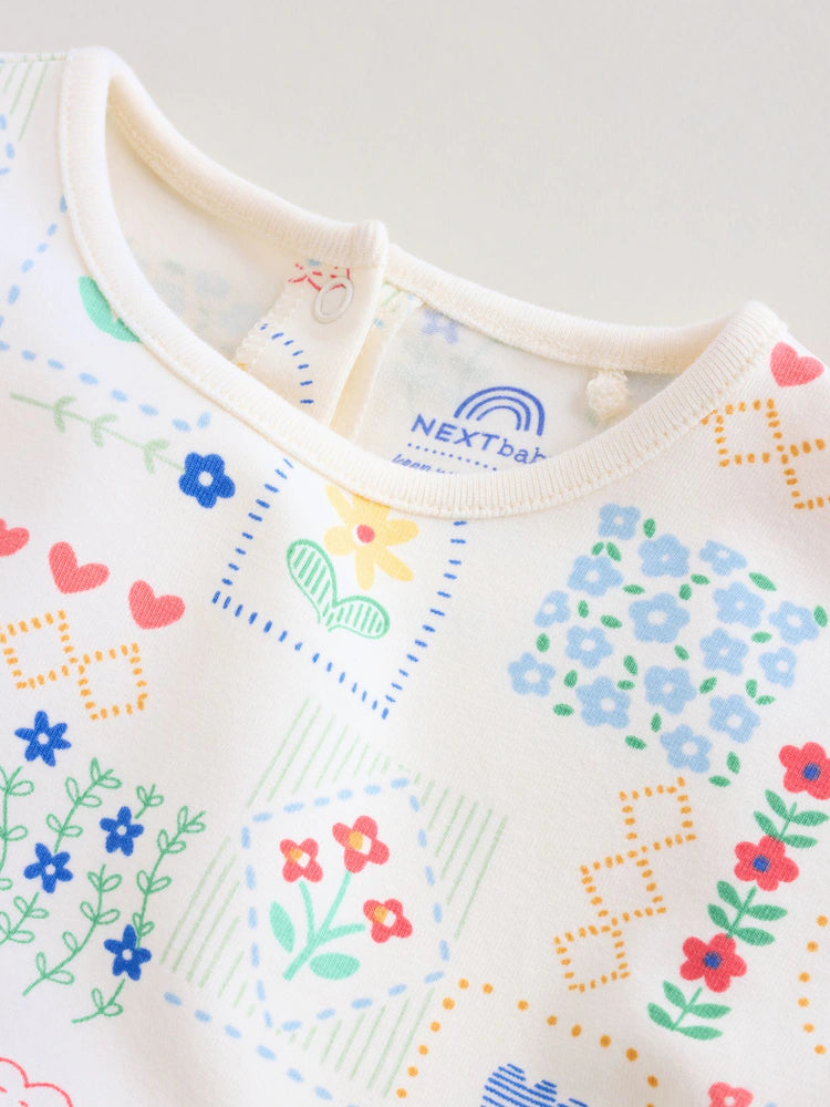 |BabyGirl| Conjunto Com 3 Macacões De Bebê Em Malha Com Bordado Vermelho e Branco