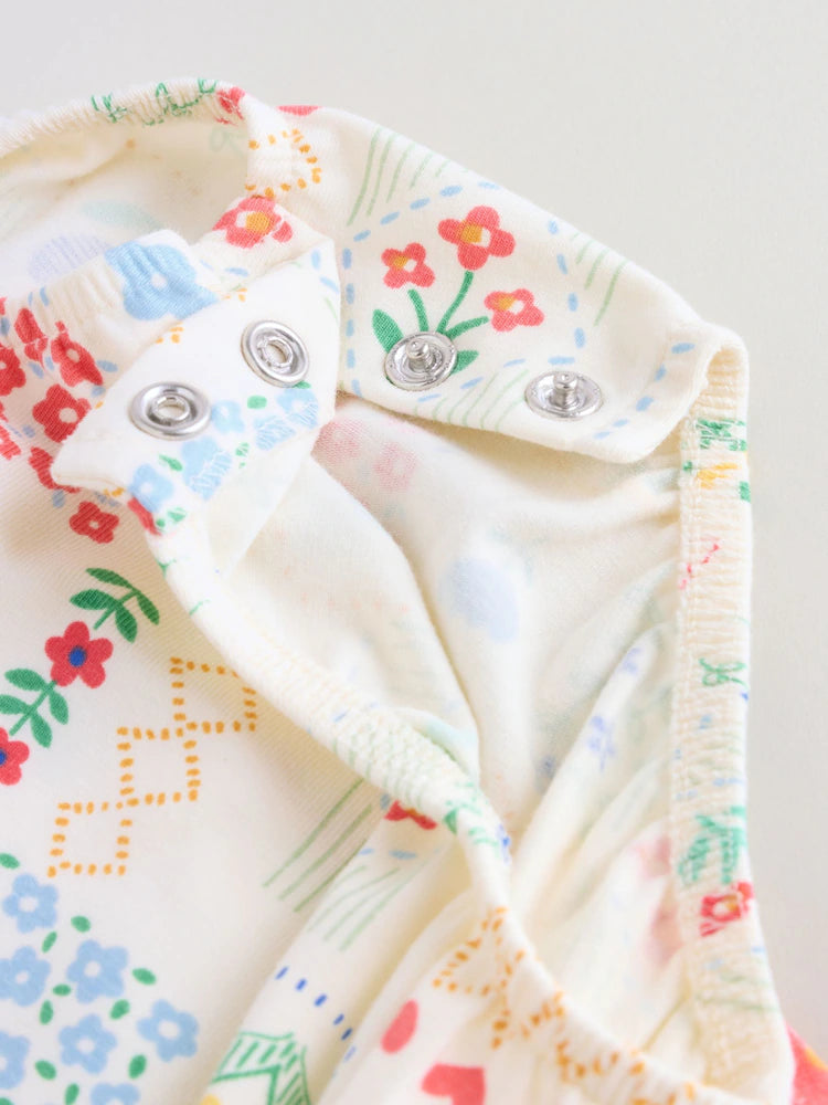 |BabyGirl| Conjunto Com 3 Macacões De Bebê Em Malha Com Bordado Vermelho e Branco