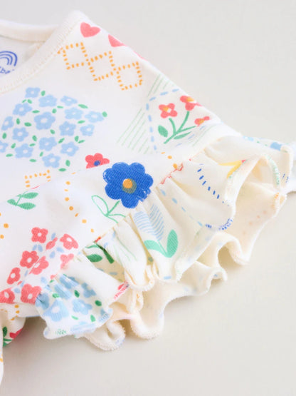 |BabyGirl| Conjunto Com 3 Macacões De Bebê Em Malha Com Bordado Vermelho e Branco