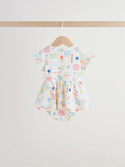 |BabyGirl| Conjunto Com 3 Macacões De Bebê Em Malha Com Bordado Vermelho e Branco