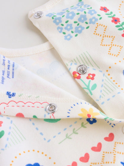 |BabyGirl| Conjunto Com 3 Macacões De Bebê Em Malha Com Bordado Vermelho e Branco