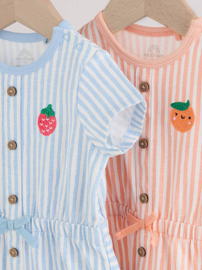 |BabyBoy| Conjunto Com 2 Macacões Esportivos Listrados Em Azul e Laranja