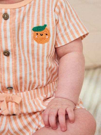 |BabyBoy| Conjunto Com 2 Macacões Esportivos Listrados Em Azul e Laranja