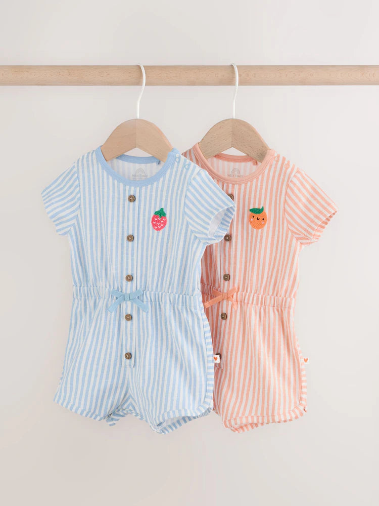 |BabyBoy| Conjunto Com 2 Macacões Esportivos Listrados Em Azul e Laranja