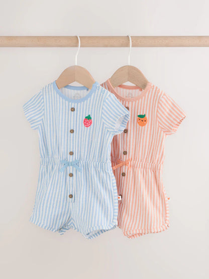 |BabyBoy| Conjunto Com 2 Macacões Esportivos Listrados Em Azul e Laranja