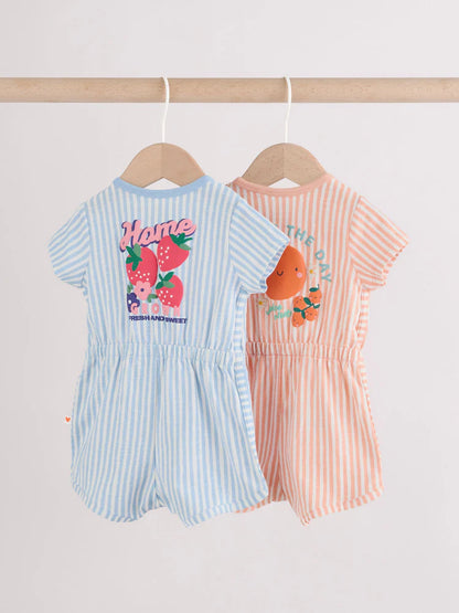 |BabyBoy| Conjunto Com 2 Macacões Esportivos Listrados Em Azul e Laranja