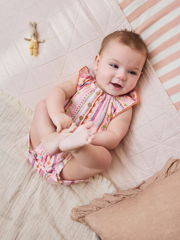 |BabyGirl| Conjunto Com 2 Macacões De Bebê Em Malha Texturizada Com Estampa De Frutas Em Tons Naturais/Coral