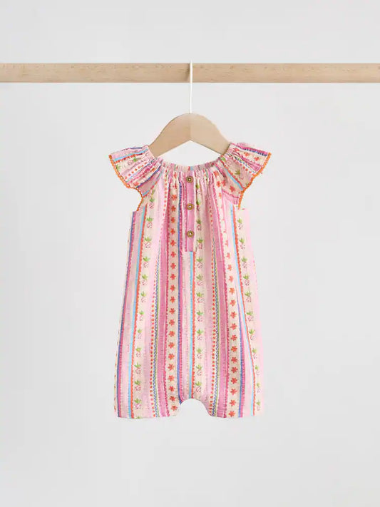 |BabyGirl| Conjunto Com 2 Macacões De Bebê Em Malha Texturizada Com Estampa De Frutas Em Tons Naturais/Coral