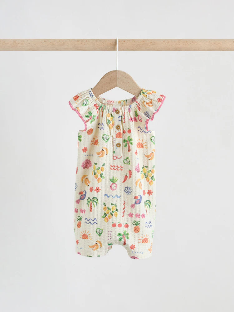 |BabyGirl| Conjunto Com 2 Macacões De Bebê Em Malha Texturizada Com Estampa De Frutas Em Tons Naturais/Coral