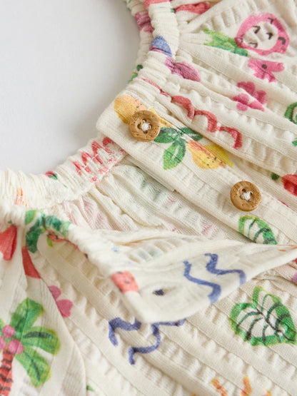 |BabyGirl| Conjunto Com 2 Macacões De Bebê Em Malha Texturizada Com Estampa De Frutas Em Tons Naturais/Coral