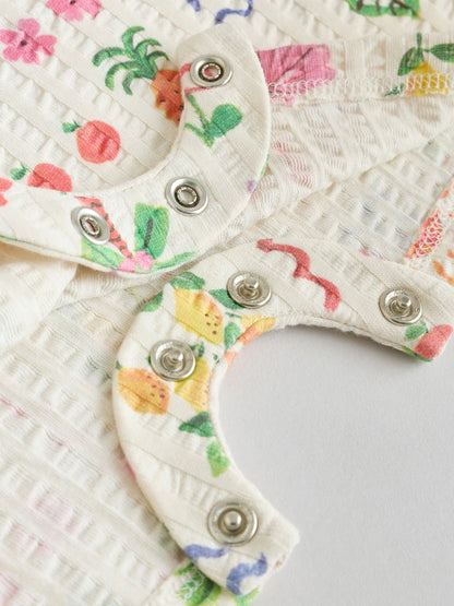 |BabyGirl| Conjunto Com 2 Macacões De Bebê Em Malha Texturizada Com Estampa De Frutas Em Tons Naturais/Coral