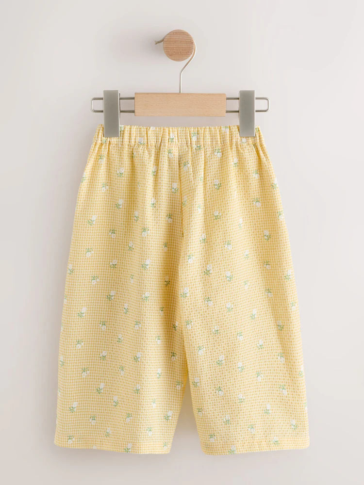 |Girl| Calças De Perna Larga Com Estampa Floral Miúda Amarela Limão (3 meses a 7 anos)