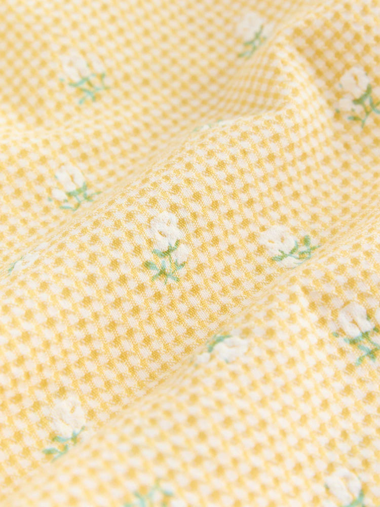 |Girl| Calças De Perna Larga Com Estampa Floral Miúda Amarela Limão (3 meses a 7 anos)