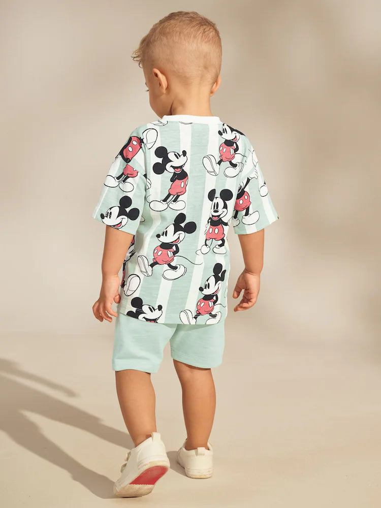 |Boy| Conjunto De Camiseta e Shorts Verde-Sálvia Do Mickey Mouse (3 meses a 8 anos)