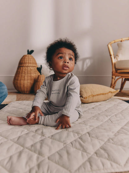 |BabyBoy| Conjunto Infantil "Hello World" Com Blusa e Calça Legging Cinza (0-18 meses)