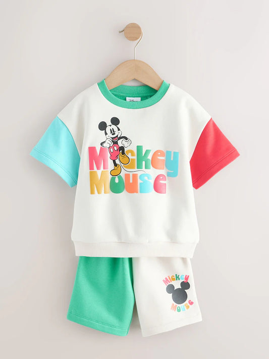 |Boy| Conjunto Mickey De Manga Curta e Shorts Em Blocos De Cores (3 meses a 8 anos)