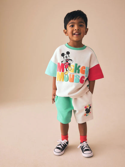 |Boy| Conjunto Mickey De Manga Curta e Shorts Em Blocos De Cores (3 meses a 8 anos)