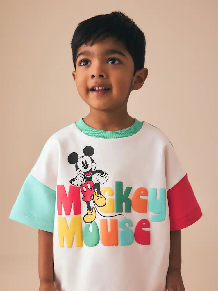 |Boy| Conjunto Mickey De Manga Curta e Shorts Em Blocos De Cores (3 meses a 8 anos)