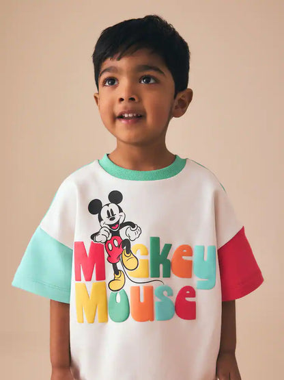 |Boy| Conjunto Mickey De Manga Curta e Shorts Em Blocos De Cores (3 meses a 8 anos)