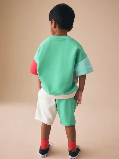 |Boy| Conjunto Mickey De Manga Curta e Shorts Em Blocos De Cores (3 meses a 8 anos)