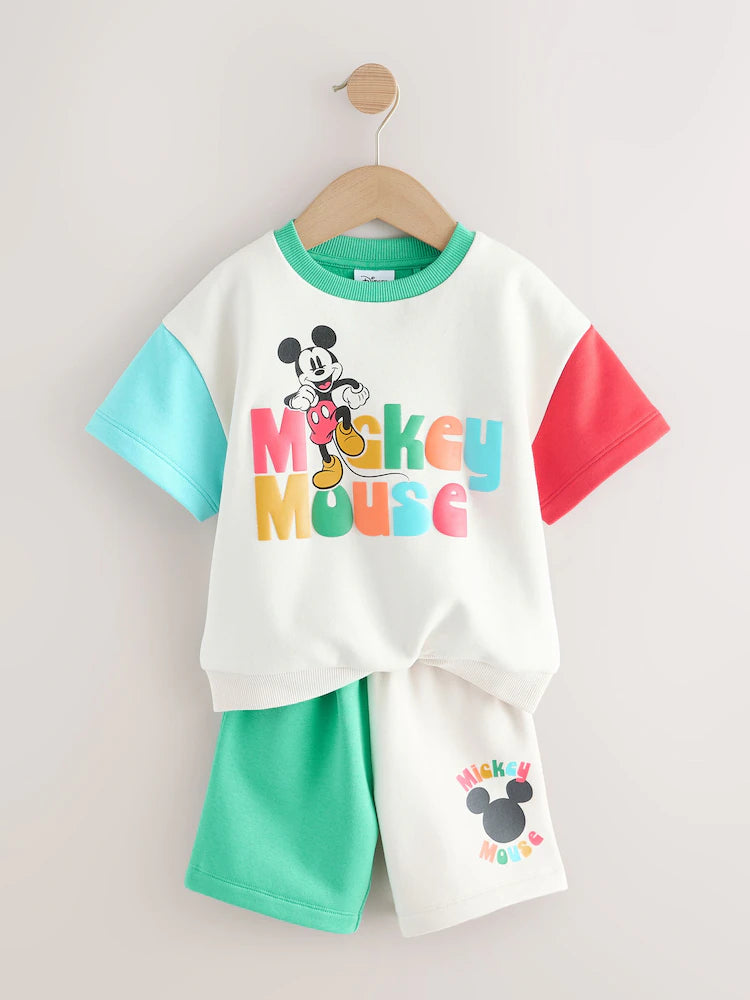 |Boy| Conjunto Mickey De Manga Curta e Shorts Em Blocos De Cores (3 meses a 8 anos)