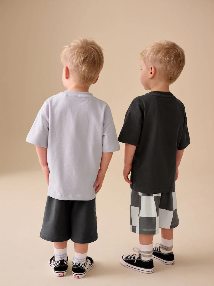 |Boy| Conjunto De Camiseta De Manga Curta e Shorts Em Cinza Carvão/Lilás (2 peças, tamanhos de 3 meses a 7 anos)