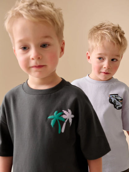 |Boy| Conjunto De Camiseta De Manga Curta e Shorts Em Cinza Carvão/Lilás (2 peças, tamanhos de 3 meses a 7 anos)