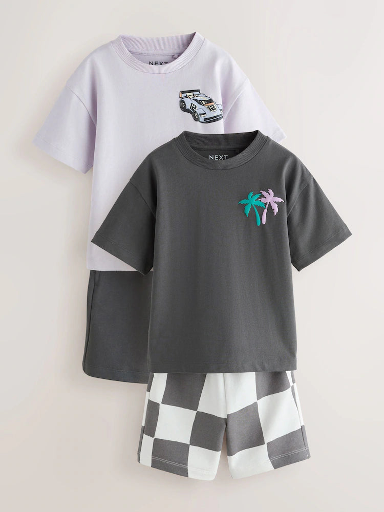 |Boy| Conjunto De Camiseta De Manga Curta e Shorts Em Cinza Carvão/Lilás (2 peças, tamanhos de 3 meses a 7 anos)