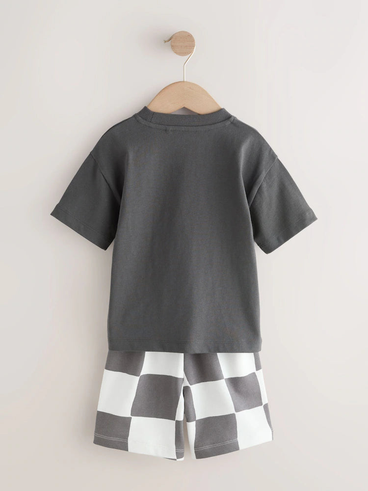 |Boy| Conjunto De Camiseta De Manga Curta e Shorts Em Cinza Carvão/Lilás (2 peças, tamanhos de 3 meses a 7 anos)