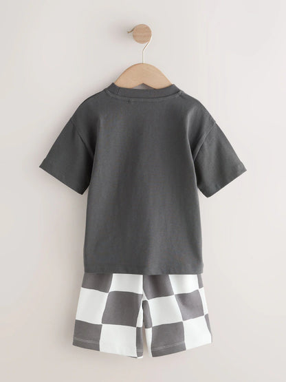|Boy| Conjunto De Camiseta De Manga Curta e Shorts Em Cinza Carvão/Lilás (2 peças, tamanhos de 3 meses a 7 anos)