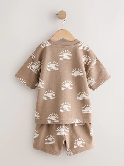 |Boy| Conjunto De Camiseta De Manga Curta e Shorts Com Estampa Total Brown Sun (3 meses a 7 anos)