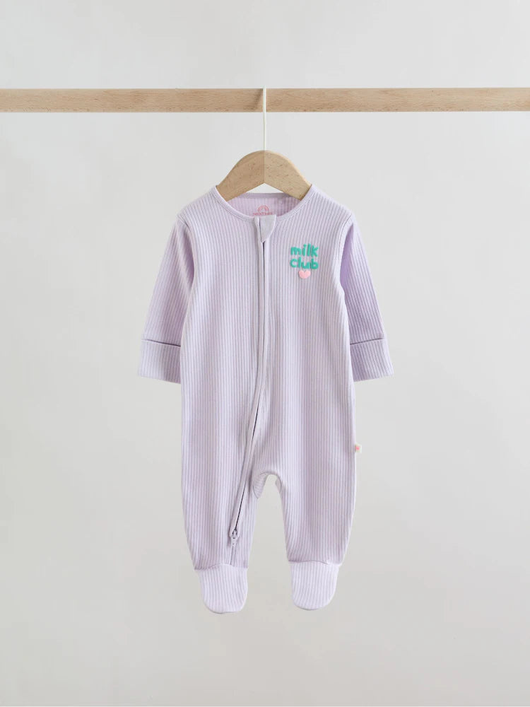 |BabyGirl| Kit com 3 Macacões de Bebê com Zíper Bidirecional – Coral/Roxo (0 meses a 2 anos)