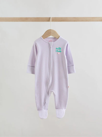 |BabyGirl| Kit com 3 Macacões de Bebê com Zíper Bidirecional – Coral/Roxo (0 meses a 2 anos)
