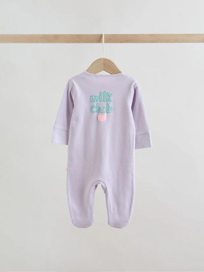 |BabyGirl| Kit com 3 Macacões de Bebê com Zíper Bidirecional – Coral/Roxo (0 meses a 2 anos)