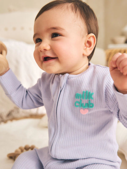|BabyGirl| Kit com 3 Macacões de Bebê com Zíper Bidirecional – Coral/Roxo (0 meses a 2 anos)