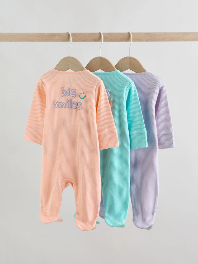 |BabyGirl| Kit com 3 Macacões de Bebê com Zíper Bidirecional – Coral/Roxo (0 meses a 2 anos)
