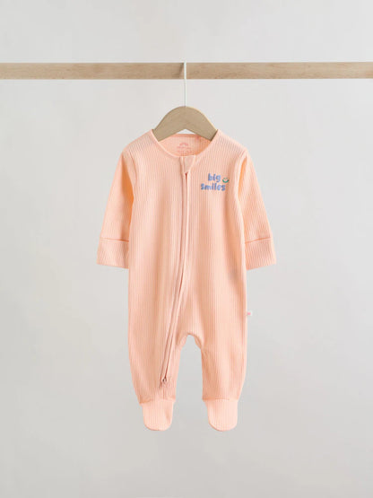 |BabyGirl| Kit com 3 Macacões de Bebê com Zíper Bidirecional – Coral/Roxo (0 meses a 2 anos)