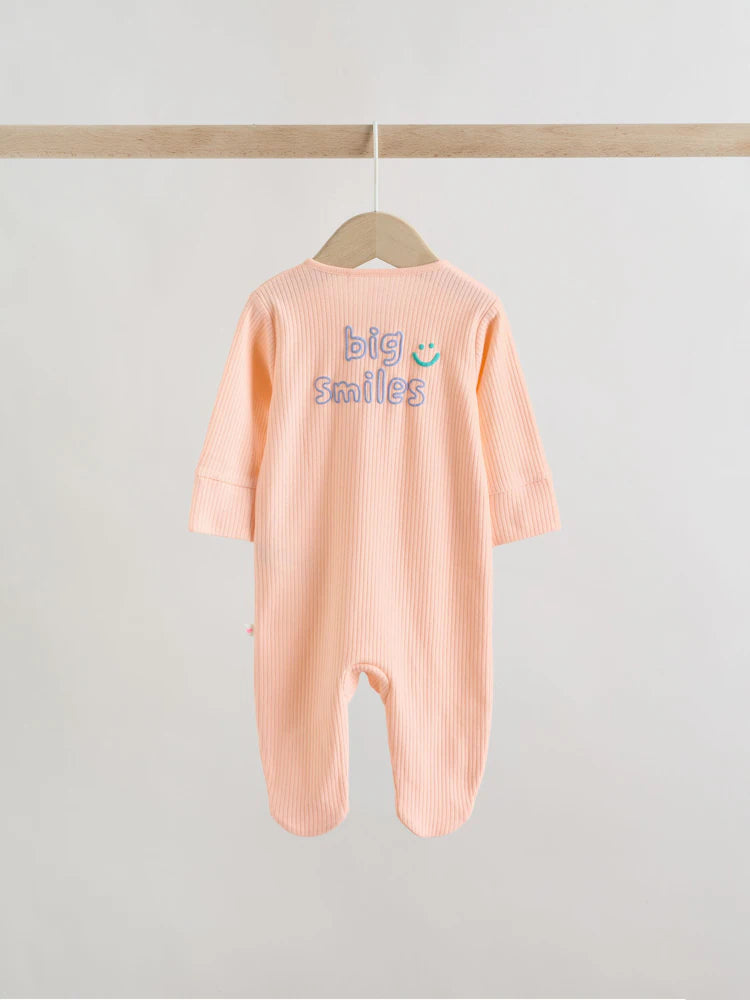 |BabyGirl| Kit com 3 Macacões de Bebê com Zíper Bidirecional – Coral/Roxo (0 meses a 2 anos)