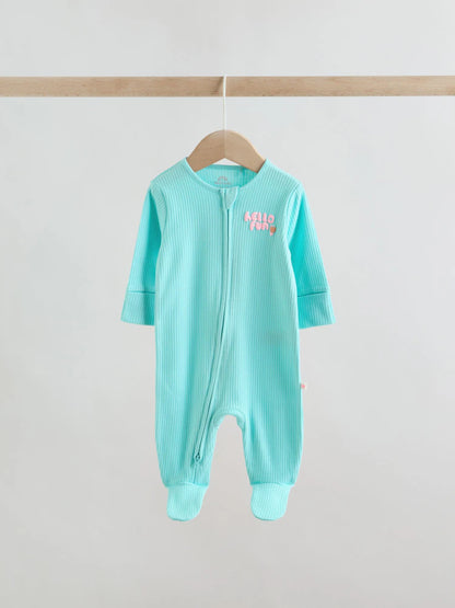 |BabyGirl| Kit com 3 Macacões de Bebê com Zíper Bidirecional – Coral/Roxo (0 meses a 2 anos)