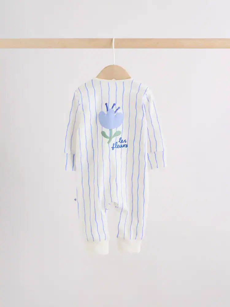 |BabyGirl| Conjunto De 3 Macacões De Dormir Azuis Com Zíper Duplo Para Bebês (0 meses a 3 anos)