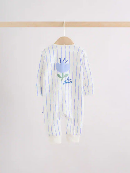 |BabyGirl| Conjunto De 3 Macacões De Dormir Azuis Com Zíper Duplo Para Bebês (0 meses a 3 anos)