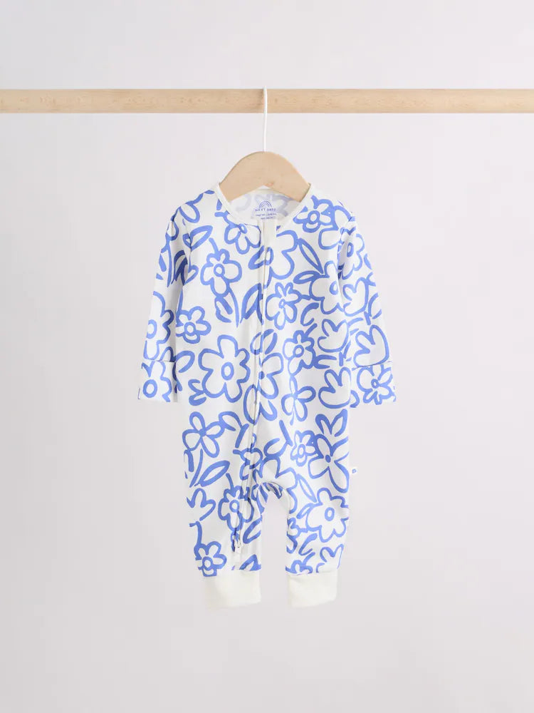 |BabyGirl| Conjunto De 3 Macacões De Dormir Azuis Com Zíper Duplo Para Bebês (0 meses a 3 anos)