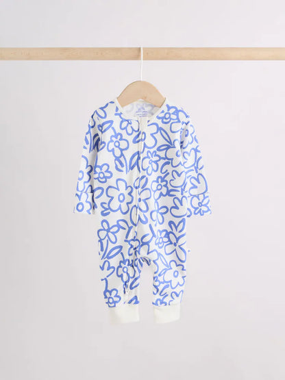 |BabyGirl| Conjunto De 3 Macacões De Dormir Azuis Com Zíper Duplo Para Bebês (0 meses a 3 anos)
